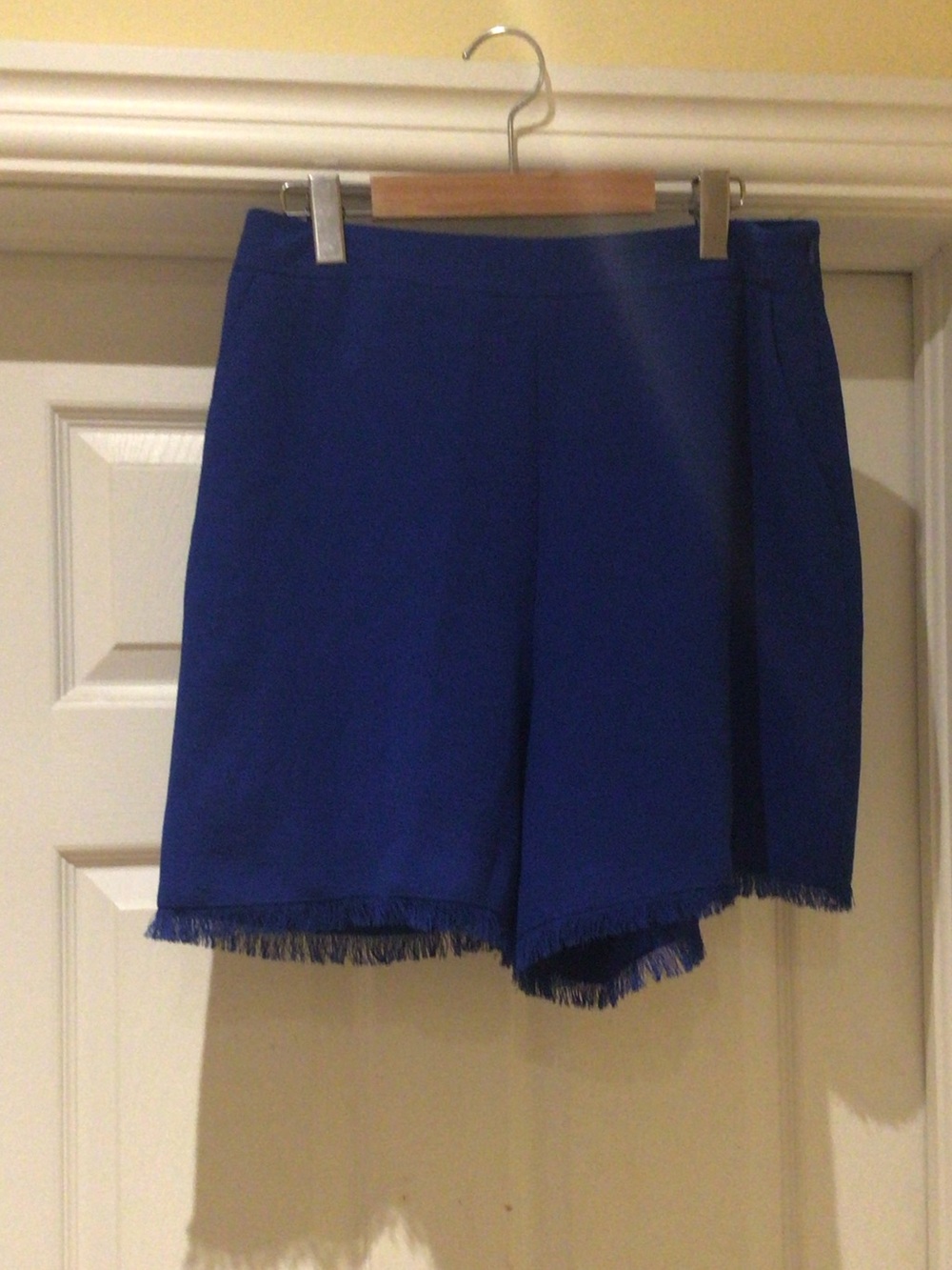 High-Waist Royal Blue  Fringe Hem Shorts